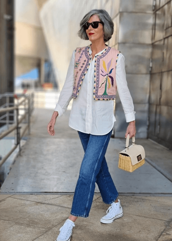 look femme 50 ans veste matelassee patchwork printemps